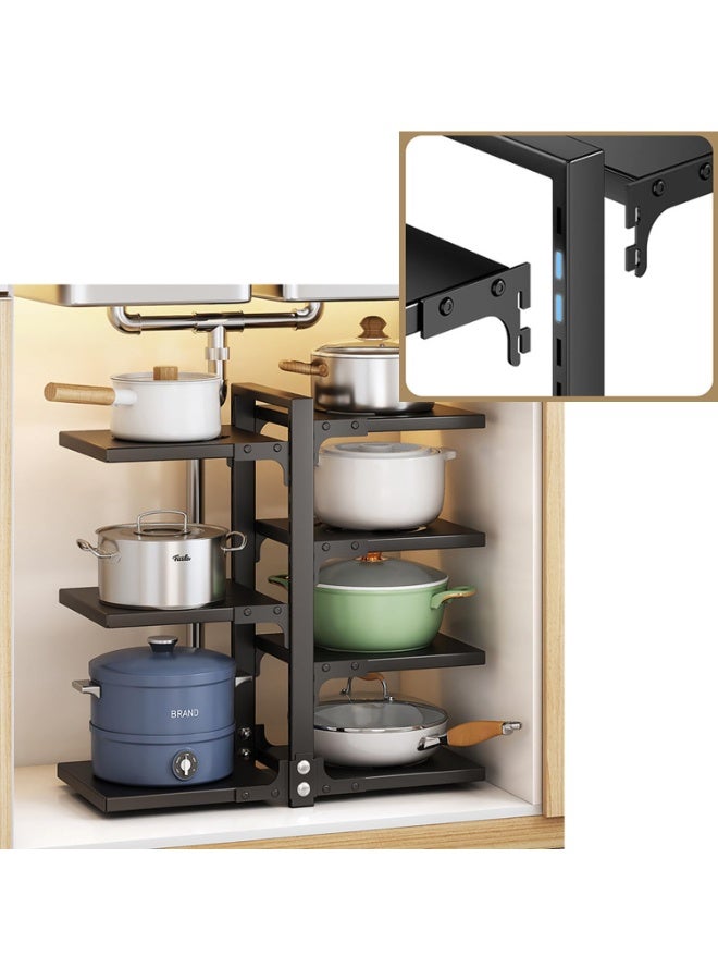 TYCOM Pots and Pans Organizer for Cabinet Kitchen Organizer and Storage Rack Space Saving Stand with Adjustable Dividers 7 Layer Double Sided With Panel Black. - Image 1